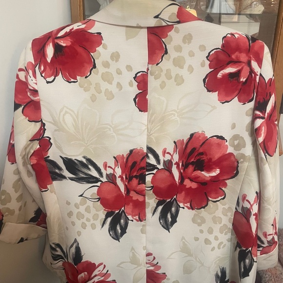 Alfred Dunner Women's Floral Blazer Jacket Size 16W White Red Open Front Lined - Picture 5 of 8